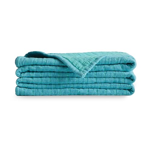 UnHide Summer Cotton Blanket -100% Cotton - Breathable and Lightweight - Cozy Throw Blanket for Outdoor Picnic, Beach, Park, and Backyard - Machine Washable - 60” x 80” - Teal - color: Teal