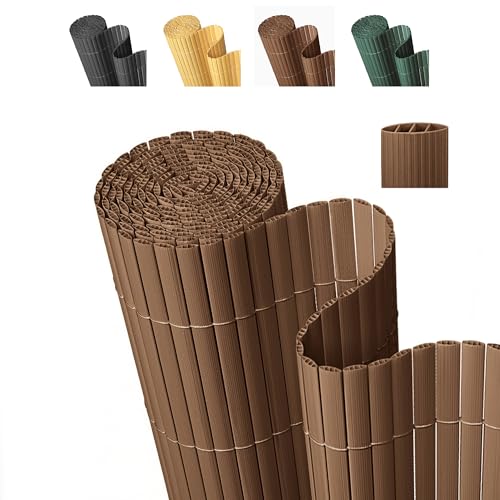 Paramondo PVC Privacy Fence Screen 14mm 3-Rib Reinforced Textured Fence Panel - No-Drill Balcony & Garden Cladding with Wind & UV Protection for Patio, Deck, Outdoor Privacy, 4×10 FT, Brown - color: Brown, size: 4×10 FT