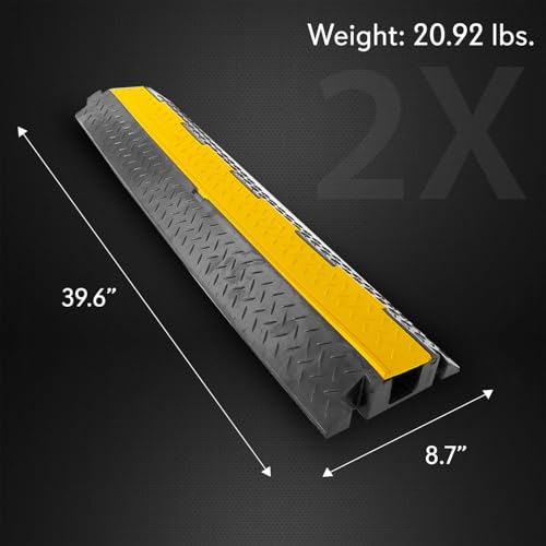 Pyle Durable 40” Cable Protector Ramp - Supports 33,000lbs, Three-Channel Heavy Duty Cord Cover with Interlocking System & Flip-Open Lid for Safe Concealment of Cords, Hoses & Wires Indoors/Outdoors - style: 2 Pack