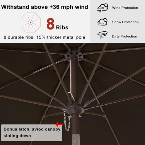 ABCCANOPY 9ft Scalloped Patio Umbrella, Outdoor Table Umbrella with Tilt and Crank, Fiberglass Ribs Deck Umbrella for Patio, Pool, Garden, Picnic (Coffee) - color: Coffee, size: 9ft