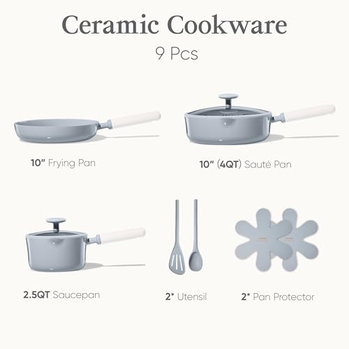 CAROTE Ceramic Cookware Set Nonstick, 9pcs Pots and Pans Set Non stick, Non-Toxic & PFAS-Free,Dishwasher, RV/Camping Cookware Set,Sauce Pan with Lid, Blue - color: Blue, size: Saucepan