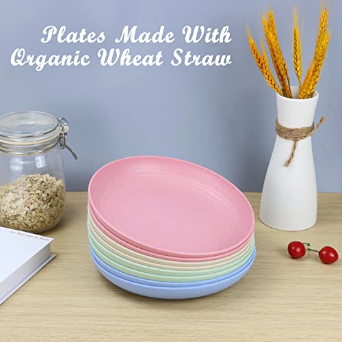 Homienly Deep Wheat Straw Dinner Plates Set of 8, Alternative to Plastic - Microwave & Dishwasher Safe, Unbreakable Kids Plates with 4 Colors (Fresh Light, 10 inch) - color: Fresh Light, size: 10 inch