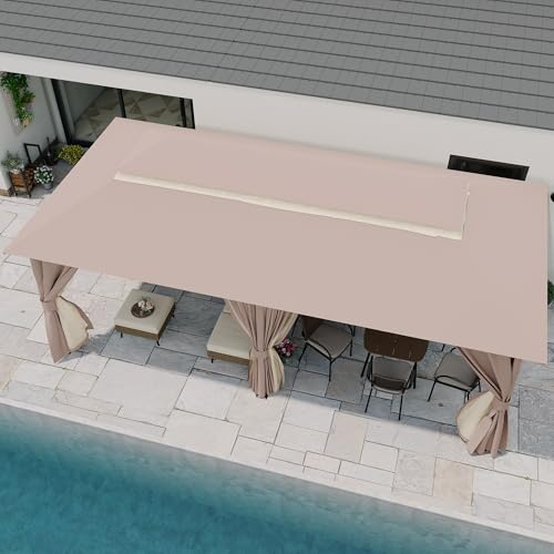 LAUSAINT HOME Gazebo 10x20ft, Heavy Duty Patio Gazebo with Expansion Bolts, Party Canopy Tent with Double Roofs, Mosquito Nettings and Privacy Screens for Backyard, Garden, Lawn, Khaki - color: Khaki, size: 10'x20'