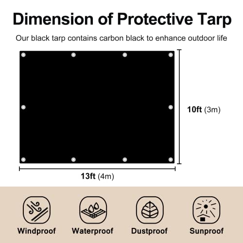 UCINNOVATE Heavy Duty 14Mil Waterproof Tarp 10x13FT - Black Durable Poly Tarpaulin with Rust-Proof Grommets, UV & Tear Resistant for Outdoor, Truck, Pool, Emergency, Shed, Cargo - size: 10x13 FT 14Mil Thick