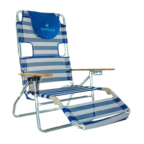 Ostrich the Original 3N1 Lightweight Beach Reclining Lounge Chair with Footrest, Outdoor Furniture for Patio, Balcony, Backyard, or Porch, Blue Stripe - color: Striped, style: Standard 3N1