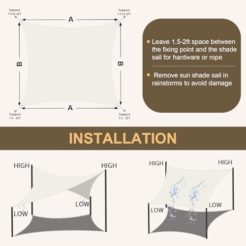 Amagenix Waterproof Sun Shade Sail 8'x10' Cream Shade Canopy Curved Edge 95% UV Blocking Awning Shelter for Outdoor Patio Backyard Garden Activities,Customized - color: Cream, size: 0 8' X 1 0', style: Waterproof Rectangular
