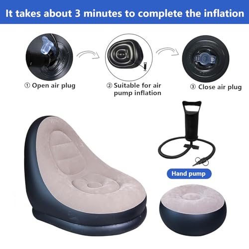 AIZYR Inflatable Sofa with Air Pump, Blow Up Lounger Chair Inflatable Patio Lounge Chairs Portable Couch for Rooms, Camping Picnic Beach,Grey - color: Grey