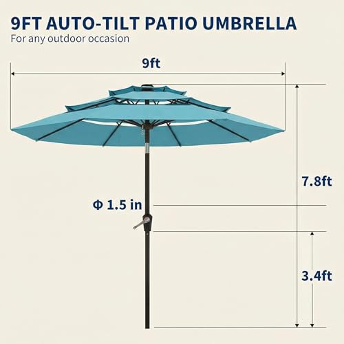 10FT Patio Umbrella 3 Tiers Outdoor Market Umbrella w/Push Button Tilt, Crank, UV and Waterproof Table Umbrella for Garden, Pool, Backyard, Deck, Lawn, Sky Blue - color: Sky Blue