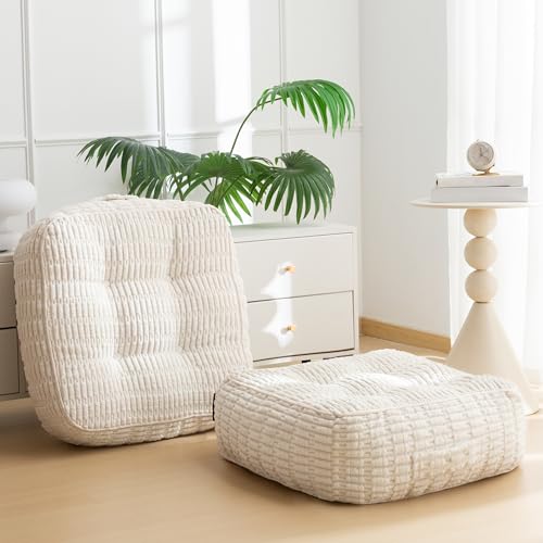8" Washable Floor Pillow Cushion for Adults, Meditation Cushion Pillow, Removable Tufted Blended Corduroy Cover, Large Square Floor Sitting for Tatami Living Room or Yoga, 2Pack, Machine Washable - color: Square Beige, size: 8" Thick(pack of 2)