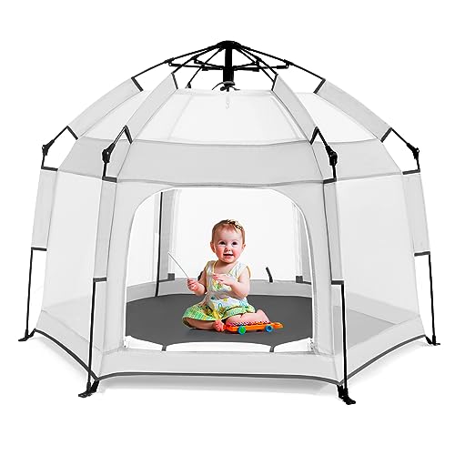 Bend River Baby Playpen with Canopy, Portable Baby Beach Tent, Toddler Play Yard Indoor and Outdoor, Foldable Mosquito Net for Infant - Light Grey - color: Light Grey