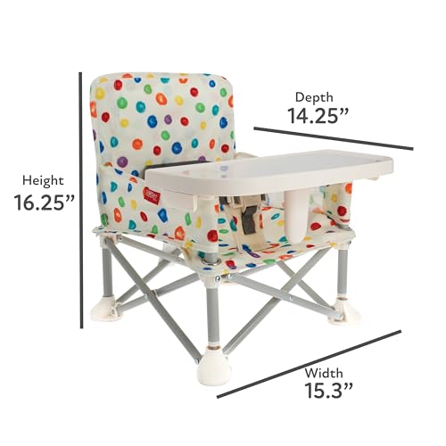 Nuby Pop-Up Booster Seat with Removable Tray - 6+ Months - Portable Booster Seat for Floor Indoor/Outdoor Use - 3-Point Safety Adjustable Straps - Summer Travel Essentials - Multicolor Circles - color: Muli-Color