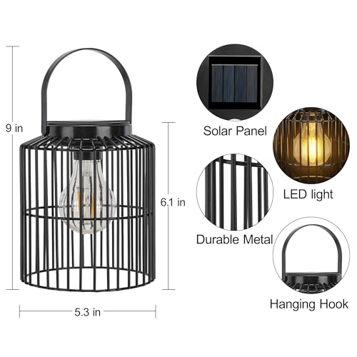 Solar Lanterns Outdoor Waterproof, Metal Hanging Solar Light for Outside Garden Patio Porch Table, Outdoor Decorative Lantern with Bright Warm White Light