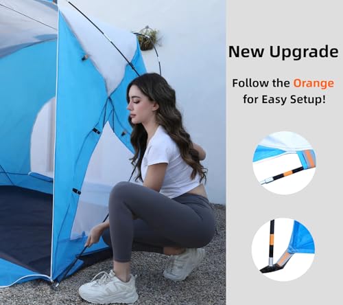 Beach Tent, Portable Sun Shelter for 2/3/4/6-8 Person with UPF 50+ UV Protection, Easy Setup Waterproof Beach Shade Canopy Cabana for Family Outdoor and Picnics, Fishing with Carrying Bag - color: Blue, size: Standard 3-Person