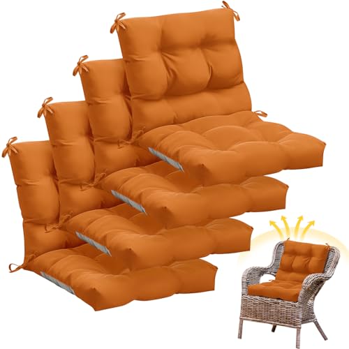 Marsui 4 Pcs Outdoor Indoor High Back Chair Cushions Patio Furniture Tufted Pillow with Ties Water-Resistant Replacement Outdoor Rocking Chair Cushions, 42 x 21 Inches (Orange,Solid Color) - color: Orange, size: Solid Color