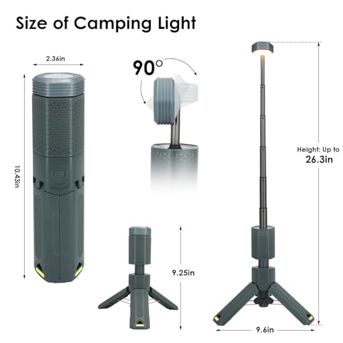 Telescopic Camping Lights,Portable Camping Lantern with Storage Bag,10500mAh Rechargeable Outdoor Adventure Emergency Light,Waterproof LED Work Lights with Magnetic (Gray) - color: Light Gray