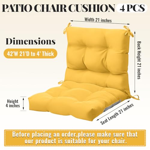 Marsui 4 Pcs Outdoor Indoor High Back Chair Cushions Patio Furniture Tufted Pillow with Ties Water-Resistant Replacement Outdoor Rocking Chair Cushions, 42 x 21 Inches (Yellow,Solid Color) - color: Yellow, size: Solid Color