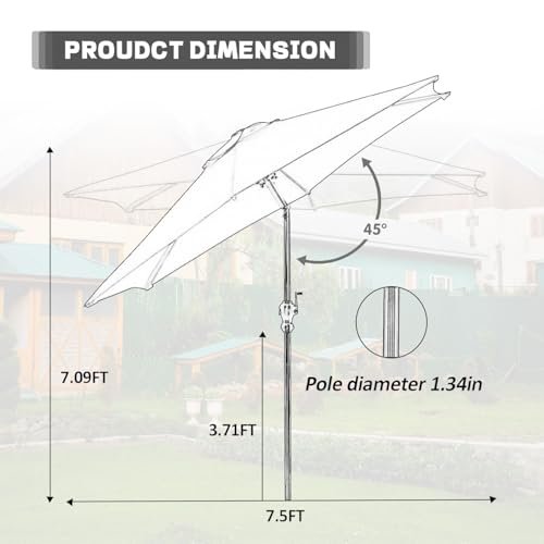 GDY 7.5FT Patio Umbrella Outdoor Table Umbrella,Market Umbrella with Push Button Tilt and Crank for Garden, Lawn, Deck, Backyard & Pool (Coffee) - color: Coffee, size: Umbrella Only