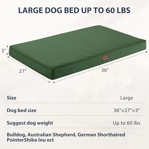 BFPETHOME Outdoor Dog Bed for Large Dogs, Waterproof, Orthopedic with Removable Washable Cover, Egg Crate Foam Mat (36 x 27in, Green) - color: Green, size: 36.0"l X 27.0"w X 3.0"th