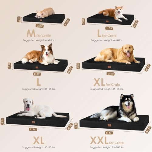 EHEYCIGA Orthopedic Dog Bed Waterproof 30"x20", Memory Foam Pet Bed for Medium Dogs, Washable Pet Mat with Removable Cover, Black - color: Black, size: 30.0"L x 20.0"W x 3.0"Th