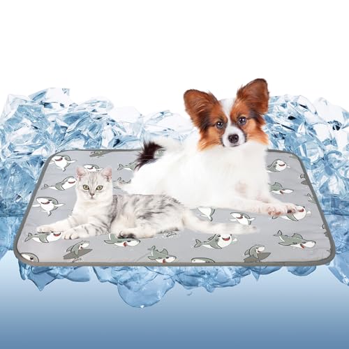 DELIFUR Cat Cooling Mat- Pet Cooling Mat Outdoor for Dogs Self Pad for Kitten Cat Puppy Machine Washable (Medium, Grey Shark) - color: Grey Shark, size: M: 27.5" x 19.5"