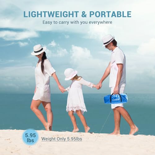 Elegear CumbreX™ Beach Tent Sun Shelter with Canopy, 4-5 Person Pop Up Beach Tent Cabana, Easy Setup UPF 50+ UV Protection Portable Lightweight Double Silver Coating Sun Shade Shelter - Dark Blue - color: Dark Blue, size: 4-5 Person