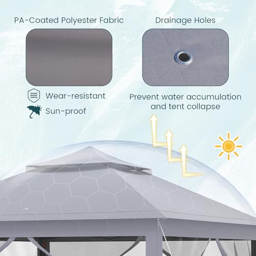 Goplus11 ft × 11 ft Pop up Gazebo, Portable Screen Canopy Shelter w/Mesh Netting Sidewalls, Vented Top, Drainage Holes, Heavy-Duty Height Adjustable Easy Setup Party Tent for Backyard - color: Gray