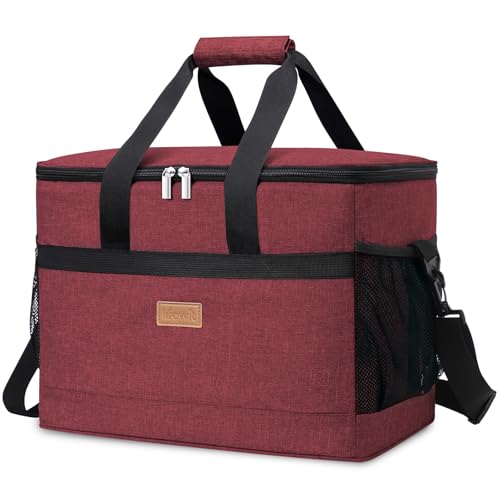 Lifewit Cooler Bag 30/50/60 Cans Collapsible and Insulated Large Lunch Bag Leakproof Soft Cooler Portable Tote for Camping/BBQ/Family Outdoor Activities - color: Burgendy, size: 50-Can(30L)