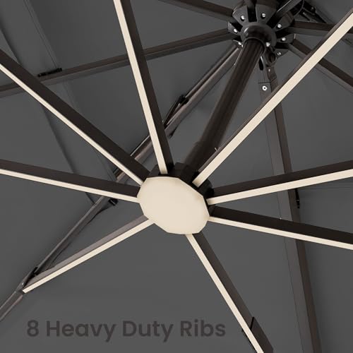 9x12 FT Cantilever Patio Umbrella with Base and Led Lights Double Top Outdoor Rectangular Large Heavy Duty Aluminum Offset Umbrellas with 7 Level Tilt 360-degree Rotation for Pool Garden Deck, Grey - color: Grey, size: 9' X 12'-with Light & Base