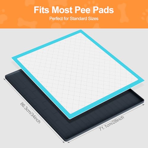 Pee Pad Tray Holder for Dogs,Non-Slip Silicone Dog Puppy Pad Holder,34 x 28 Inche Puppy Potty Training Pads,No Spill Raised Lip High Edge,Portable, Leak-Proof Mat Trays for Indoor Floor Protection - color: Dark Gray, size: 34"L x 28"W