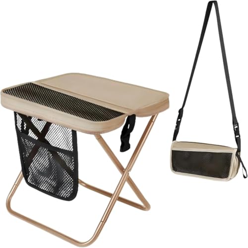 D & D Mart Compact Folding Camping Stool for Adults, 1.65 LBS Ultralight Collapsible Portable Seat with Mesh Storage Pocket & Carry Bag – Fishing Hunting Travel Concerts Picnic BBQ Outdoor - color: Khaki