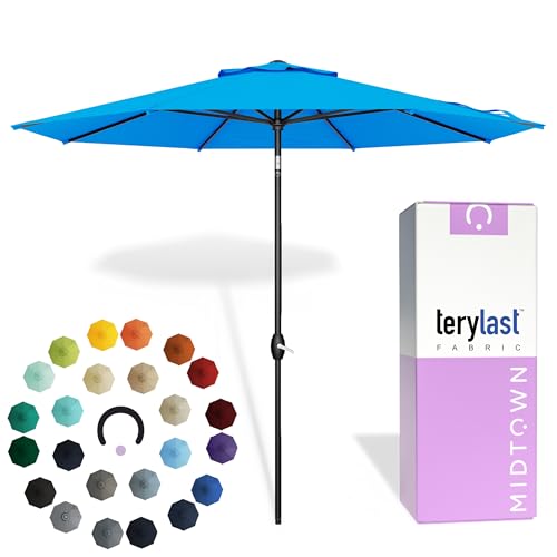 Midtown Umbrellas - 10-Year-No-Fade 6 Ft Patio Umbrella with Terylast Fabric, Auto-Tilt Aluminum Frame and 8 Reinforced Ribs for Deck, Pool, Garden & Beach - Cobalt Blue Canopy, Black Pole - color: Terylast Fabric - Cobalt, size: 6 Foot