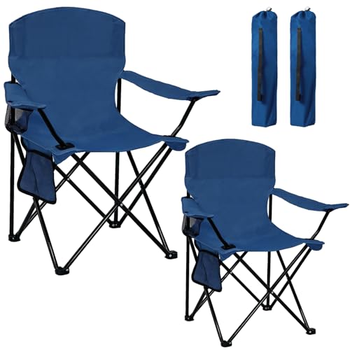 Camping Chair 2 Pack Portable Folding Chair with Cup Holder and Cooler Bag, 285lbs Capacity, Upgraded Foldable Chair for Outdoor, Beach, Fishing, Backpacking, Navy Blue - color: Navy Blue