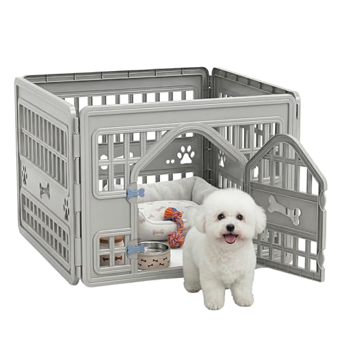 EFU Dog Playpen, 24 Inch Puppy Pet Playpen with Door, 4 Panels Exercise Pet Fence for Small Dogs Indoor Outdoor Yard, RV Camping