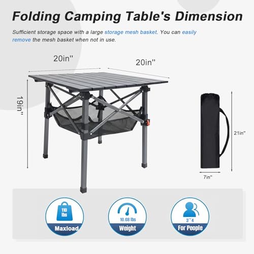 Folding Camping Table, Portable Lightweight Beach Tables for Sand Foldable, Aluminum Roll-up Folding Square Table for Outdoor Camping, Picnic, Card, Travel - color: Aluminum Desktop+storage