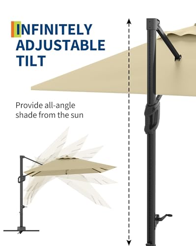 9ft Outdoor Patio Umbrella Heavy Duty 8 Ribs, Waterproof UV Protection Sun Shade with Crank Lift & Push Button Tilt, Outdoor Umbrella for Deck, Pool, Garden, Backyard, Lawn - color: Beige&Square, size: 10FT Roman