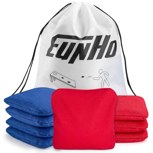 EunHo Cornhole Bags Set of 8 Regulation Size & Weight Corn Hole Bean Bags Official Professional All Weather for Tossing Game with Carry Case - color: Red/Blue