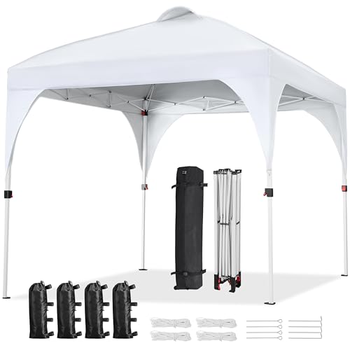Yaheetech 8x8 Pop Up Canopy Tent with Vent, Easy Set Up Tent, Instant Sun Shelter Canopy with Wheeled Bag, 4 Sandbags, 8 Stakes & 4 Ropes, for Parties, Beach, Outdoor, White - color: White, size: 8x8