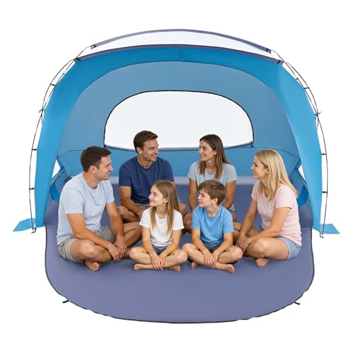 VEVOR Beach Tent Sun Shelter for 6 Person, UPF 50+, Portable Sun Shade Beach with Carrying Bag & Sand Pockets, Lightweight and Easy Setup Beach Umbrella for Family Camping Outdoor Picnic - size: 6 Person