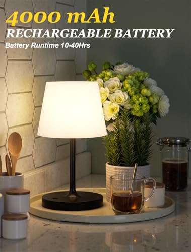 Kakanuo Black Cordless Shower Lamp Waterproof, Rechargeable Cordless Lamp with 4000mAh Battery, Touch Dimmable Table Lamp for Outdoor, Kitchen, Bathroom, Camping, Patio, IP54 - color: Black