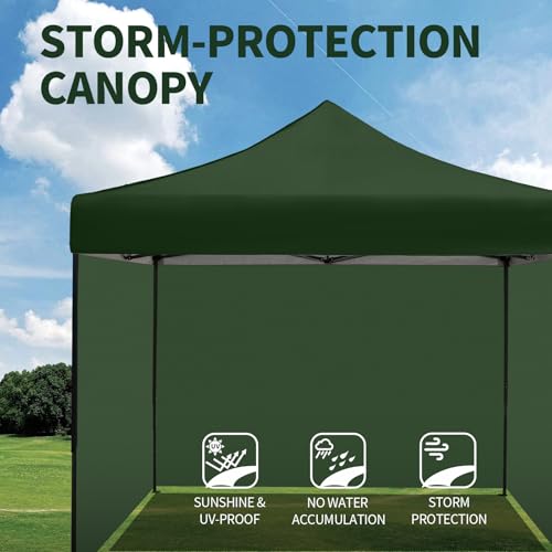 10x10 Pop up Canopy Tent with Sidewalls,Heavy Duty Waterproof Sun Shade Canopy Easy up Canopy with Wheel Bag Commercial Gazebo Tent for Outdoors Parties Vendors Camping Beach(Dark Green) - color: Dark Green