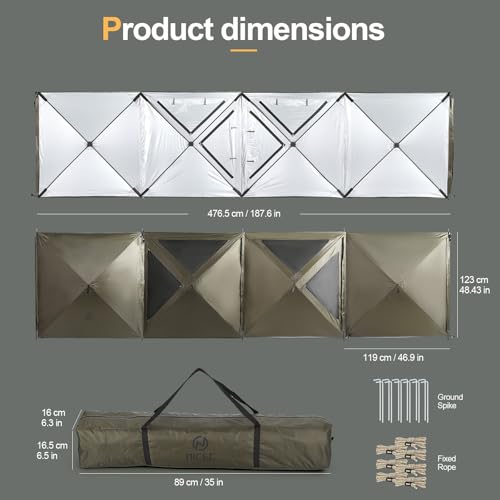 Nice C Camping Wind Sceen, 4 Panels Beach Garden Wind Blocker Breaker, 4 FT Privacy Fence Screen, Privacy Sunbathing, Clam Screen Porch, with Mesh Window, Poles, Ground Nails Included (Green)