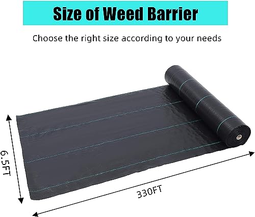 6.5ft x 330ft Weed Barrier Landscape Fabric Heavy Duty, Premium 3.2oz Ground Cover Weed Block Gardening Mat, Easy Setup & Superior Weed Control - size: 6.5ft x 330ft & 3.2 oz
