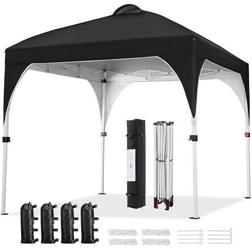 Yaheetech 8x8 Pop Up Canopy Tent with Vent, Easy Set Up Tent, Instant Sun Shelter Canopy with Wheeled Bag, 4 Sandbags, 8 Stakes & 4 Ropes, for Parties, Beach, Outdoor, Black - color: Black, size: 8x8