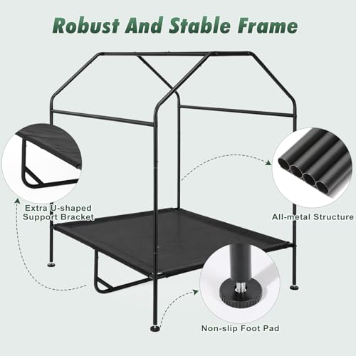 Pawaboo 47'' XL Dog House Outdoor for Medium Large Breeds, Weatherproof Large Dog Shelter, Elevated Dogs Bed & Breathable Mesh Windows, Larges Dogs Houses Outdoor/Indoor for All Seasons, Grey