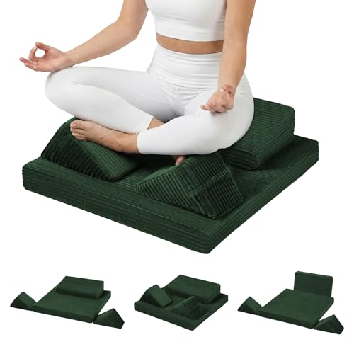 Meditation Cushion Set, Meditation Pillow for Sitting on Floor, Large Yoga Pillow with Knee Support, Washable Zafu Meditation Mat, 3 Shapes Floor Pillow for Adults, Green - color: Green