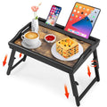Bed Tray Table Breakfast Trays Serving Tray Bamboo Bed Laptap Floding Legs with Handles and Phone Holders - color: 1 Pack