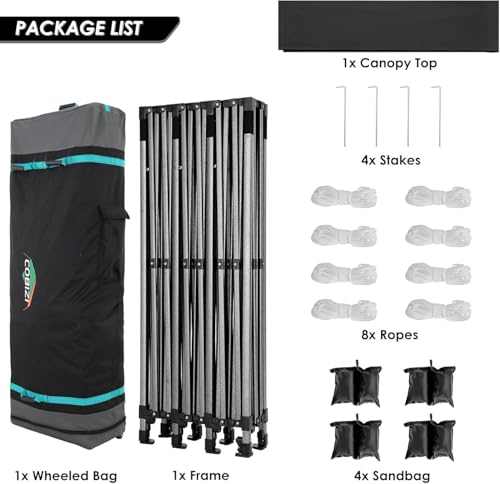 COBIZI 10x30 Heavy Duty Pop up Canopy Party Tent for Parties Weddings Events UPF 50+ Waterproof Commercial Gazebo with Roller Bag, Black(Frame Thickened) - color: Black, size: 10x30 Without Sidewall
