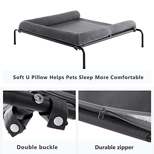 WESTERN HOME Cooling Elevated Dog Bed for Large Dogs, Portable Indoor & Outdoor Raised Dog Bed with Breathable Mesh, Chew Proof Pet Hammock Cots with Removable and Waterproof Bolsters - color: Grey, size: 43.0"L x 31.0"W x 8.0"Th