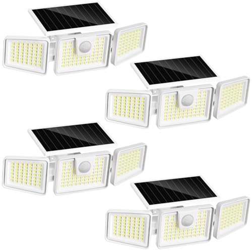 INCX Solar Lights Outdoor with Motion Sensor, 3 Heads Security Lights Solar Powered, 156 LED Flood Light Motion Detected Spotlight for Garage Yard Entryways Patio, IP65 Waterproof, White, 4 Pack. - color: White, size: 4 Pcs