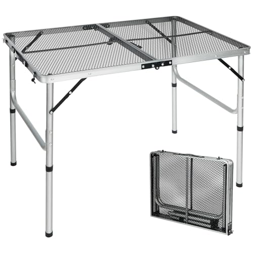 REDCAMP 36x24 Folding Grill Table for Outside, Lightweight Portable Metal Aluminum Outdoor Grill Table with Adjustable Height Legs, Great for Camping Picnic Cooking BBQ, Silver 3ft - color: Silver, size: 36"x24"